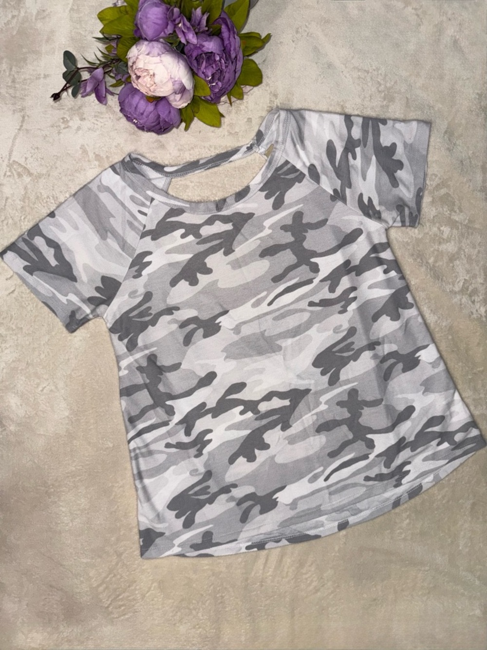 Grey and White Camo Open Back Top